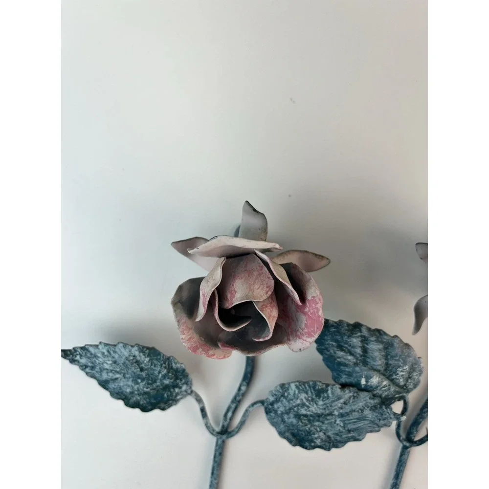 Vintage Italian Tole Rose Pink Wall Hook SET OF 2 Metal Shabby Chic Cottagecore